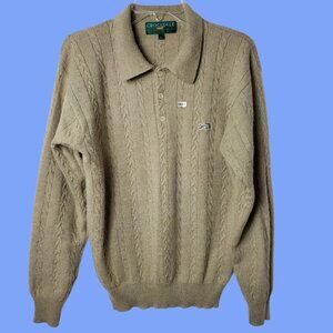 Crocodile Vtg Cable Knit Sweater With Embroidered Logo Wool Blend Beige Large